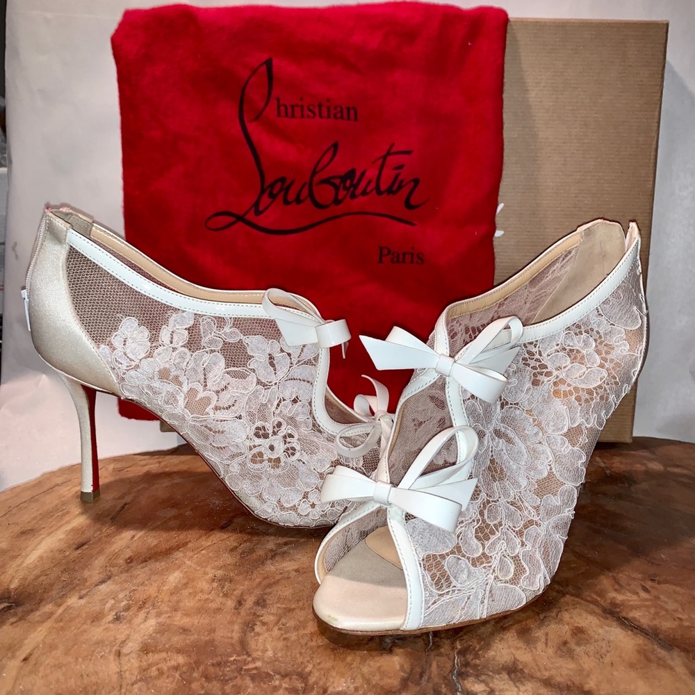 Christian Louboutin White Empira 85 Lace Bootie
